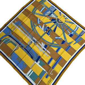 Hermes Carre 90 Yellow Blue Scarf #360630H64B